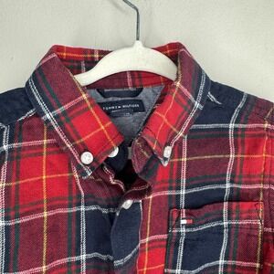 Tommy Hilfiger 5 Red Blue Plaid Button Down Pocket Long Sleeve Shirt Holiday